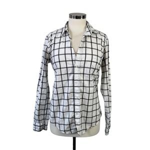 Frank & Eileen Women's Medium White Black Check Barry Button Shirt